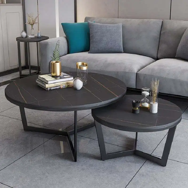 Nordic light luxury style modern coffee table metal minimalist tea table round side table oak