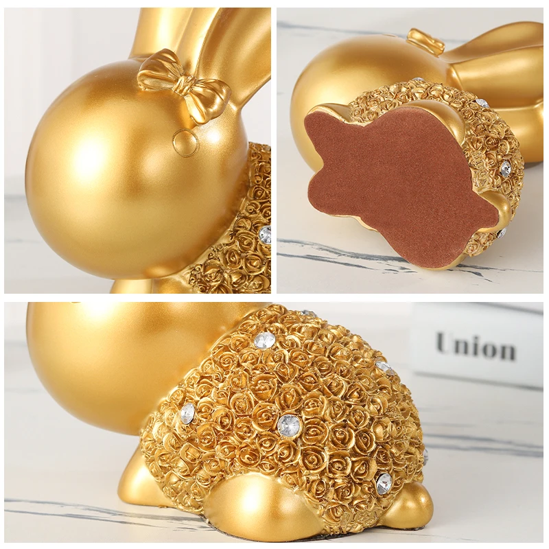 new trendy items unique house hold item living room homedecoration modern golden luxury diamond-studded resin 3D golden pair of