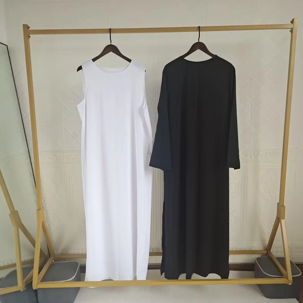 Wholesale New Abaya Dubai 2025 Abayah Islam 2 Pcs Muslim Dress Plain Color Traditional Muslim Islamic Clothing Nida Abaya Set