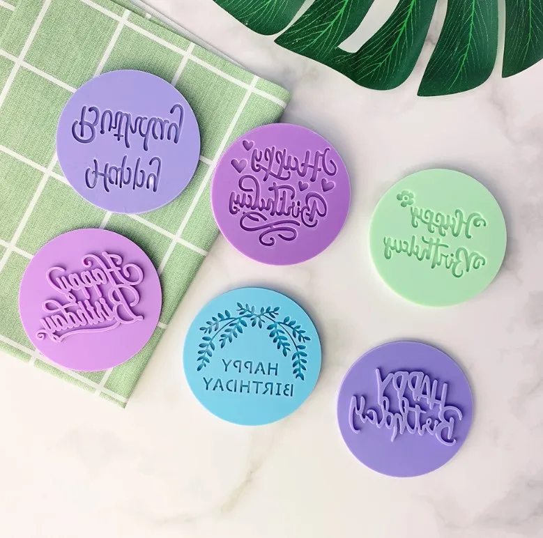 Acrylic Cookie Embosser Mold Happy Birthday Pattern Cake Stencil Fondant Icing Biscuit Mold Baking Supplies Cake Decorating Toor