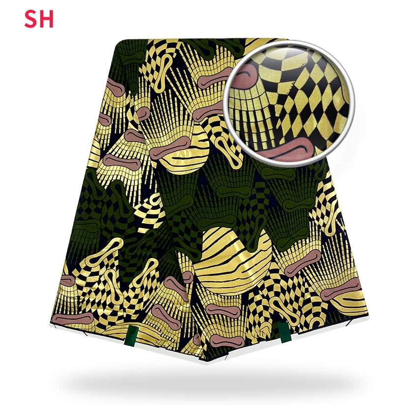 Африканская восковая печать золотая линия слойная хлопчатобумажная ткань нигерийский стиль батик восковые материалы