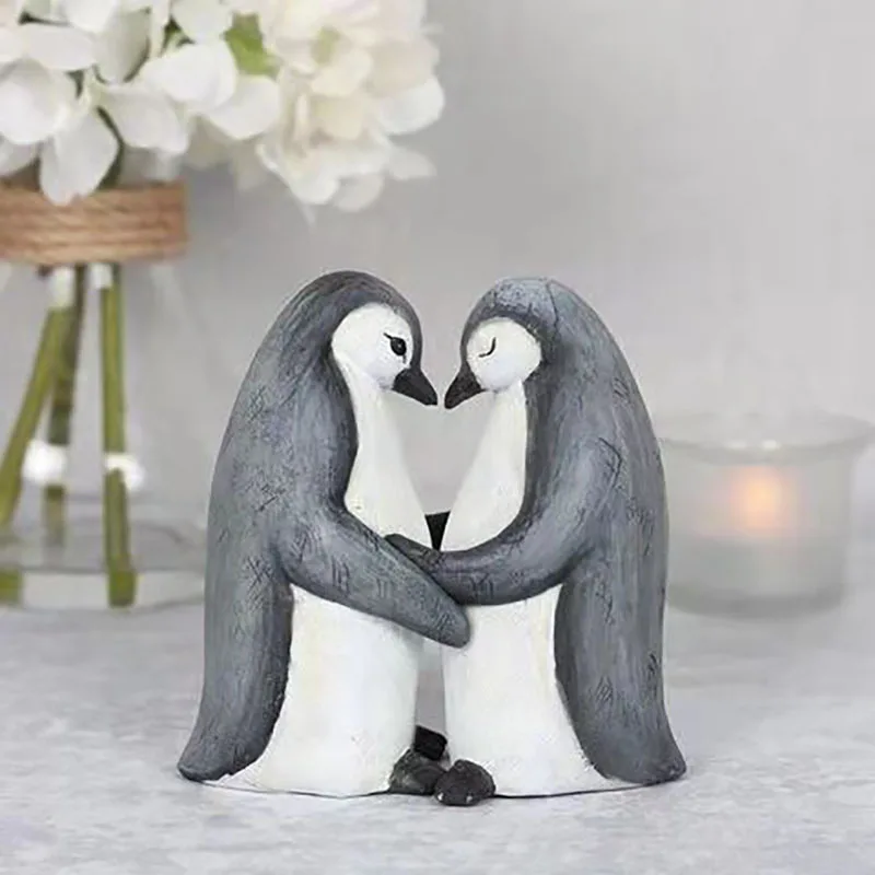 Cute Animal Love Couple Penguin Figurine Miniatures Room Decoration Elephant Bunny Cuddling Pair Figurines Statue Home Decor