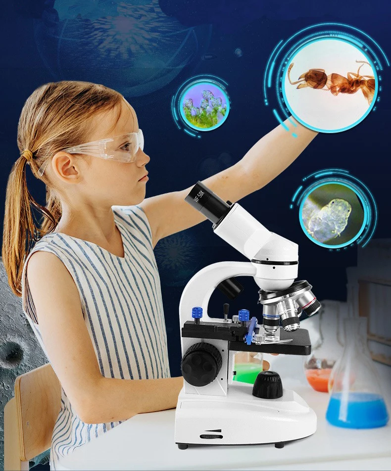 Compound Binocular Microscope WF10X and WF25X Eyepieces 40X-2000X Magnification LED Illumination two-layer Mechanical stage