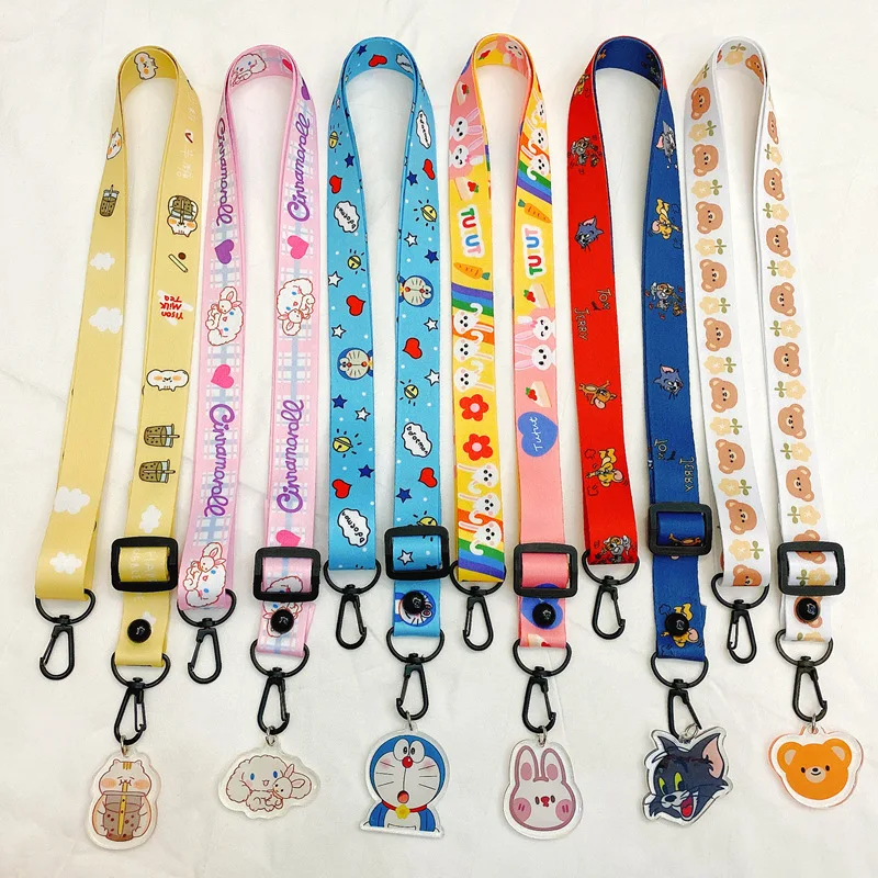 Students Key Keychain ID Card USB Badge Holder DIY Polyester Neck Anime Cartoon Adjustable Length Mobile Phone Strap