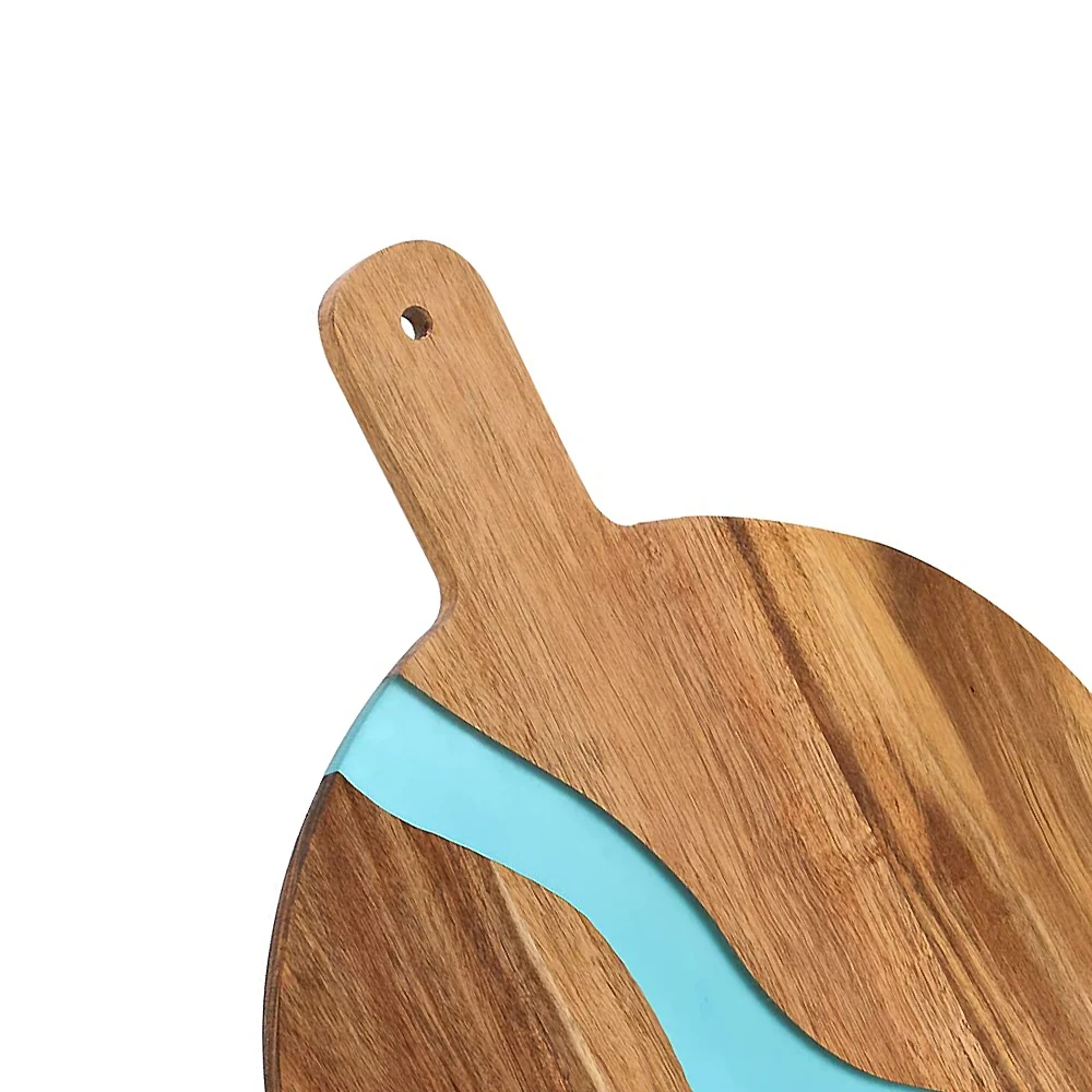 TAOTAOJU kitchen accessories custom solid wood cutting board with handle pizza board acacia wood resin splicing cutting board