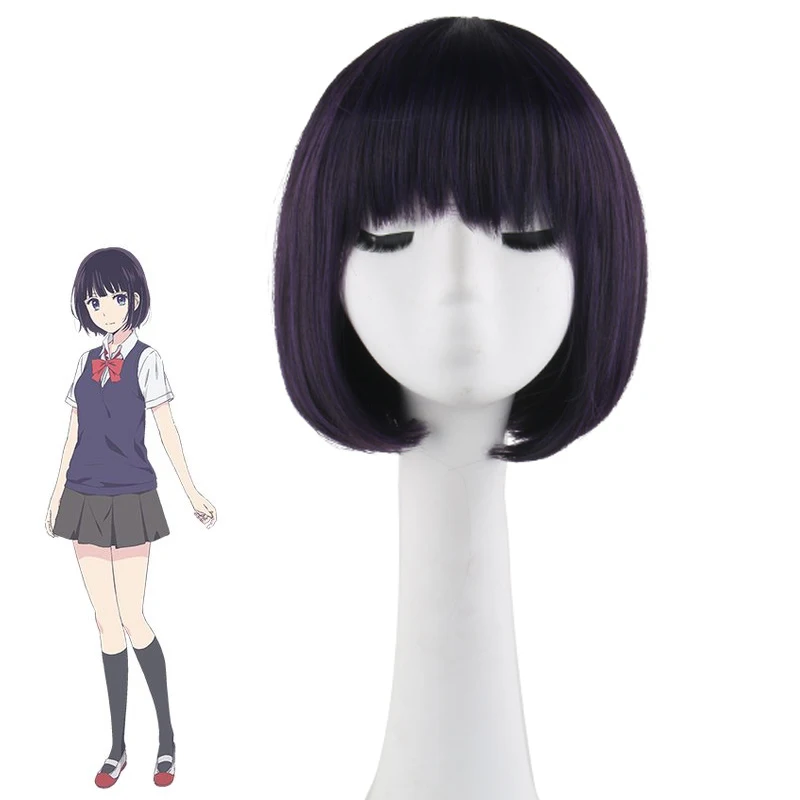 Halloween Anime Costume Hanabi Yasuraoka Costume Play Wig Kuzu No Honkai Cosplay Woman Short Synthetic Hair Purple Curly Daily