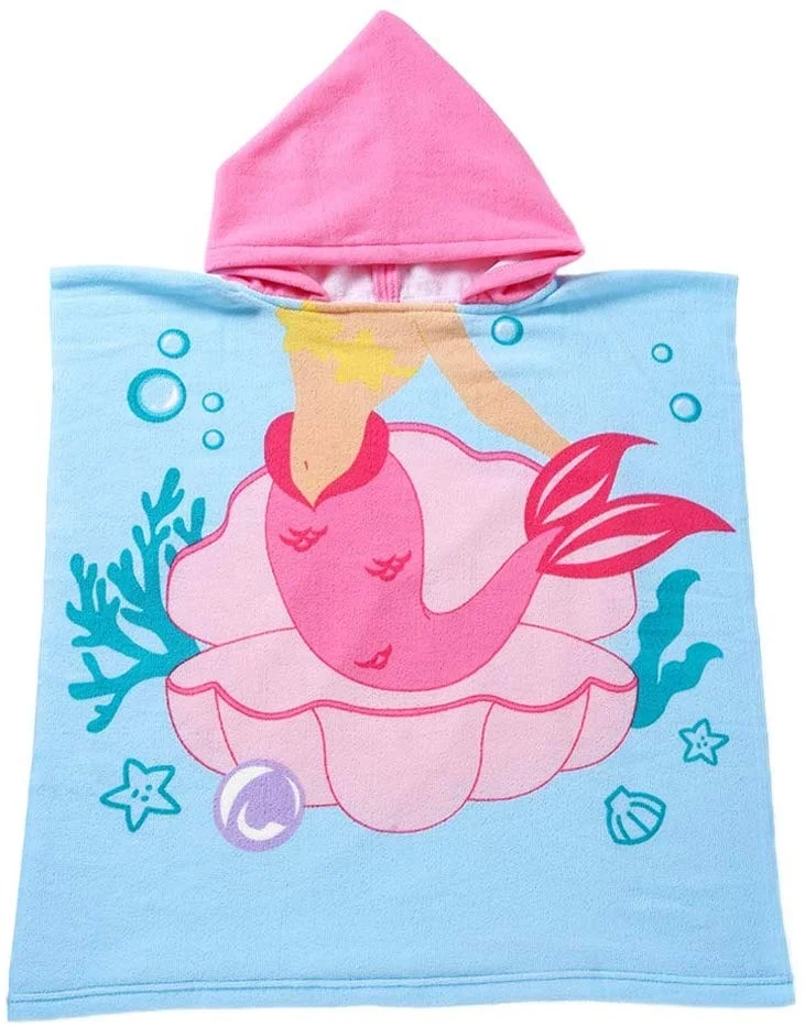 100% Polyester Travel Pool Cartoon Super Absorbent Kids Beach Hooded Towel Poncho