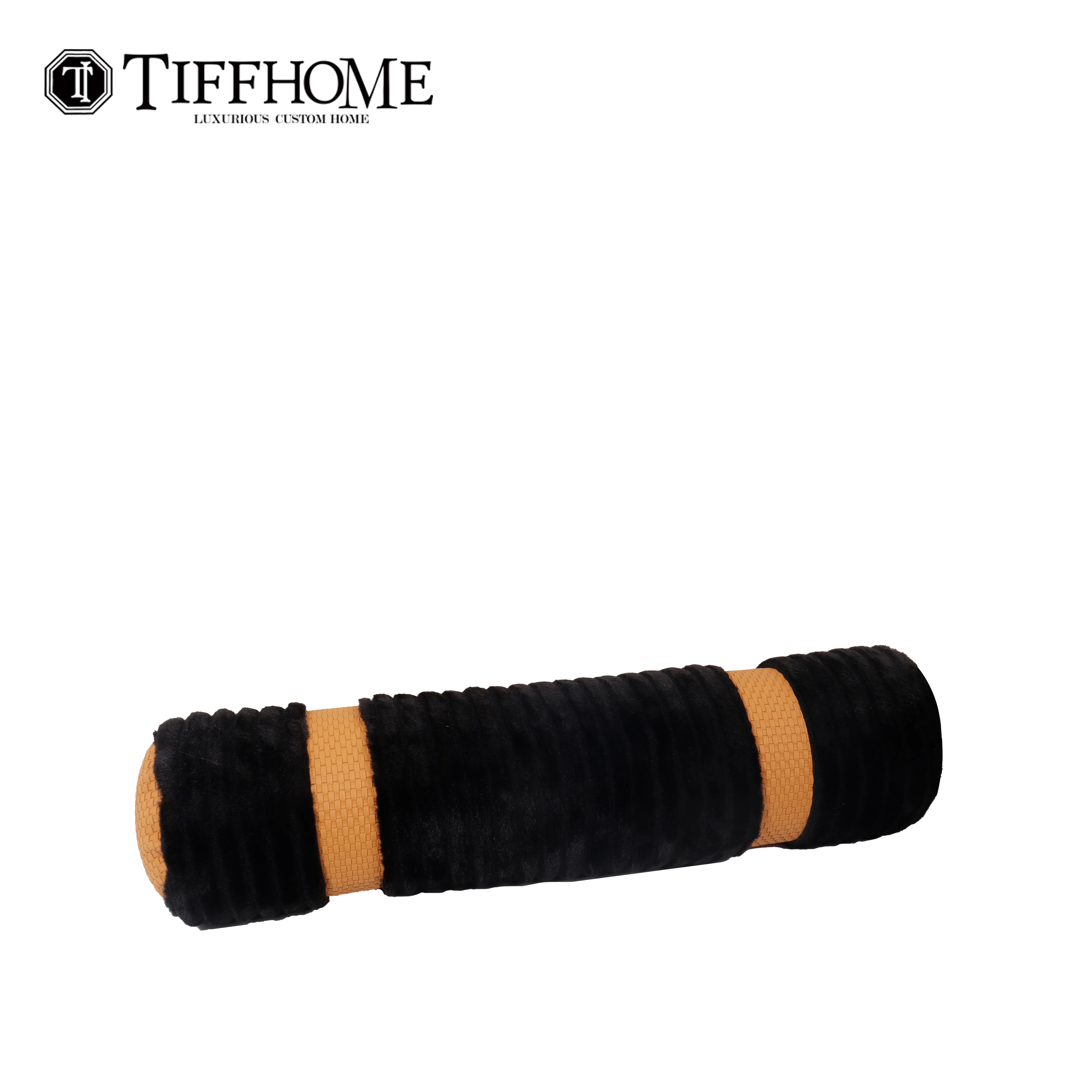 TIFFHOME Organic Customized Leather And Fur Cylindrical Pillow Bed Sofa Throw Pillow Cover Home Decorative Cushion Cover