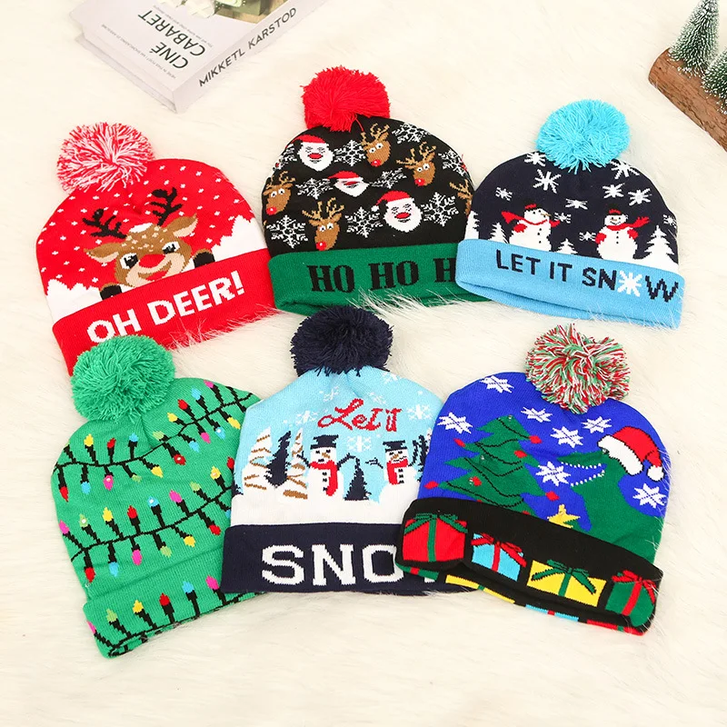 Led Christmas Beanie Hat Led Light Up Xmas Hat Knit Christmas Hat