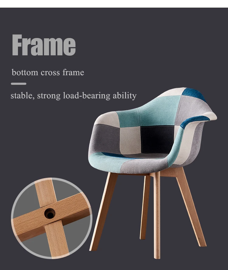 Manufacturer sells 2021 modern kitchen chair modern nordic design Patchwork fabric dining chair with wooden leg