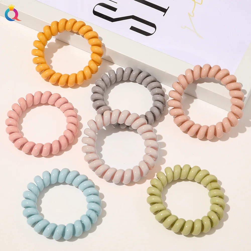 Jelly Color Telephone Wire Elastic Hair Ring Simple Girls Sweet Ponytail Holder Hair Ties Wholesale