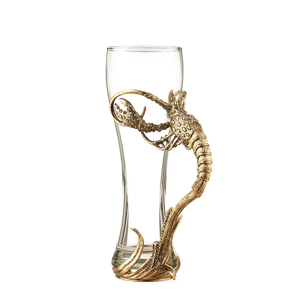 High Quality 475ML Naughty Alloy Handicraft 3d Lobster Beer Cup GlassesChristmas Gift With Small Pretty Waist And Big Mouth