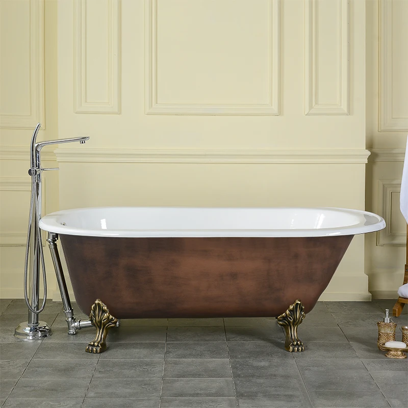 Cast Iron Freestanding Square Bath Tub Solid Enamel Surface Flat Rim Bathtub On Lion Paw Feet
