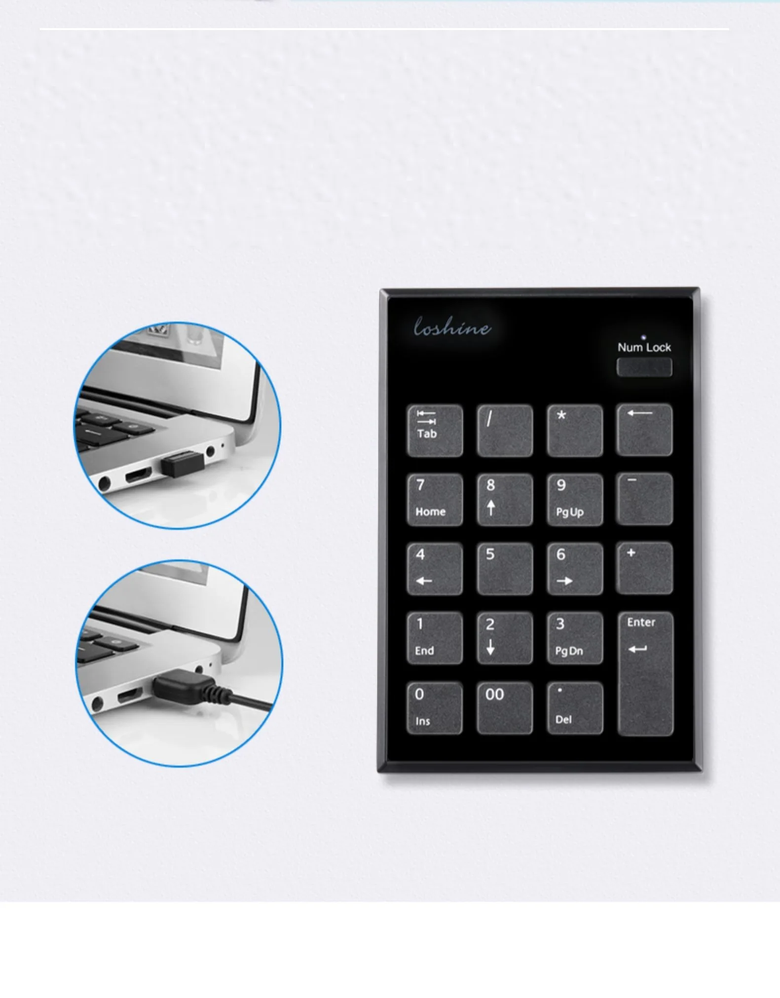 
USB Number Pad, Ultra Slim Numeric Keypad 19 Keys USB Numeric Keyboard for Laptop, PC:Black 