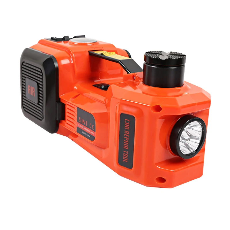 12V DC 3.0T Electric Hydraulic Floor car Jack Tire Inflator Pump and LED Flashlight 3 in 1 Set with Electric Impact Wrench