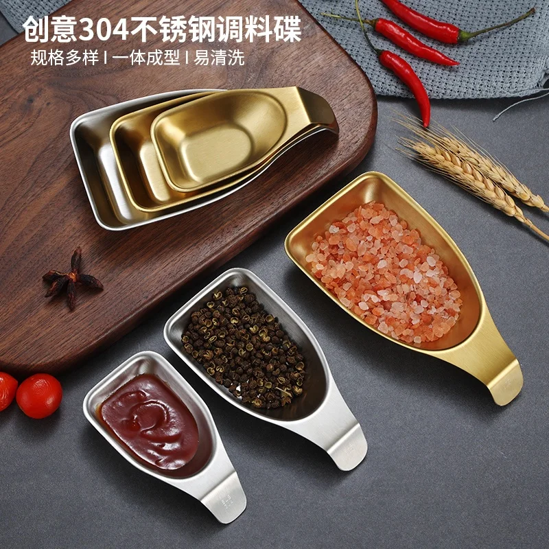 Korean Style 304 Stainless Steel Seasoning Sauce Dish Gold Dipping Bowls