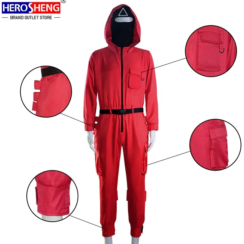 2021, корейский Костюм для игры в кальмары, косплей, Красный мужской комбинезон, костюм на Хэллоуин, мужской комбинезон, Набор для игры в кальмары, ТВ и кино, костюмы