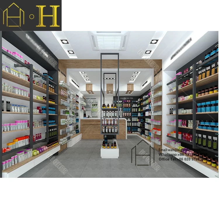 Customized Pharmacy display Shelf Pharmacy Counter Display Modern Design Pharmacy Shop Fitting