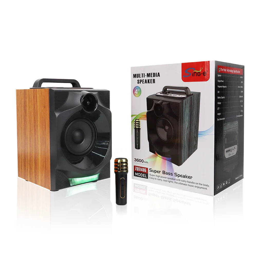 SING-E ZQS1495 4-Inch High Quality Wooden RGB Stereo Karaoke Multimedia Speaker for Computer & Stage Outdoor Parties