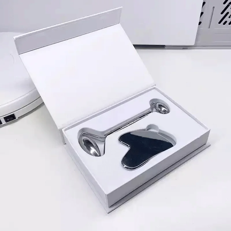 New Design Metal Facial Massager Silver Gua Sha Scraping Ice Stainless Steel Face Roller