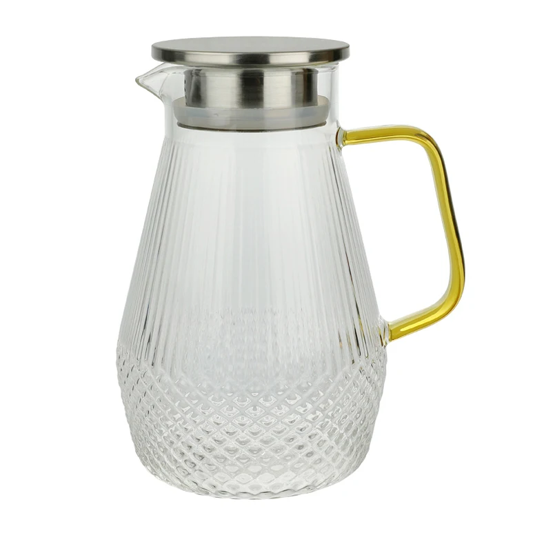 Large Capacity High Borosilicate Clear Glass Pitcher with Lid Water Carafe with Handle TeaPot for Tea Juice