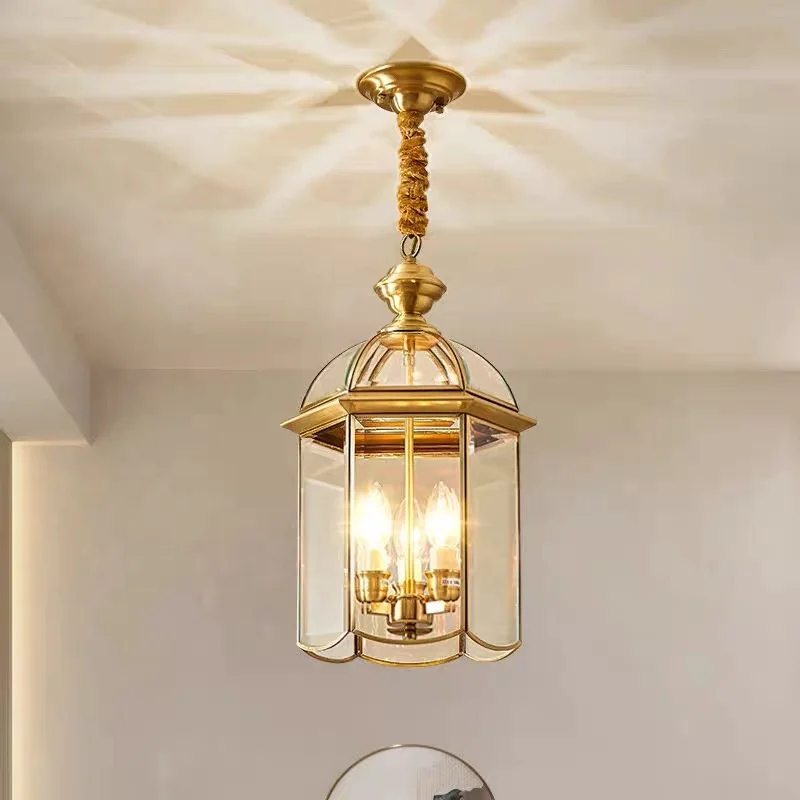 All copper outdoor pendant lamp waterproof garden balcony long corridor frame pavilion pendant lamp courtyard door outdoor