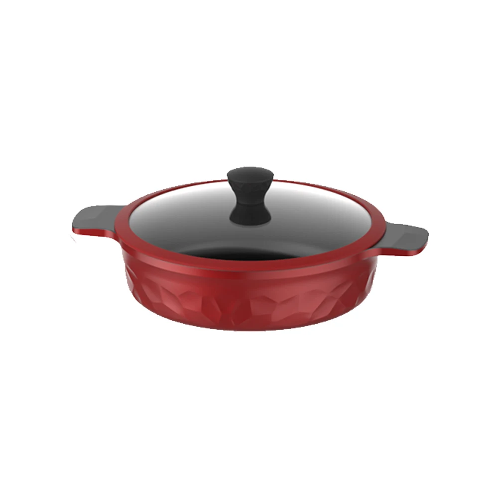 ASD OEM Cheap Price Die Cast Casserole Forged Big Aluminium Kitchen Nonstick Pan Cookware Sets Red