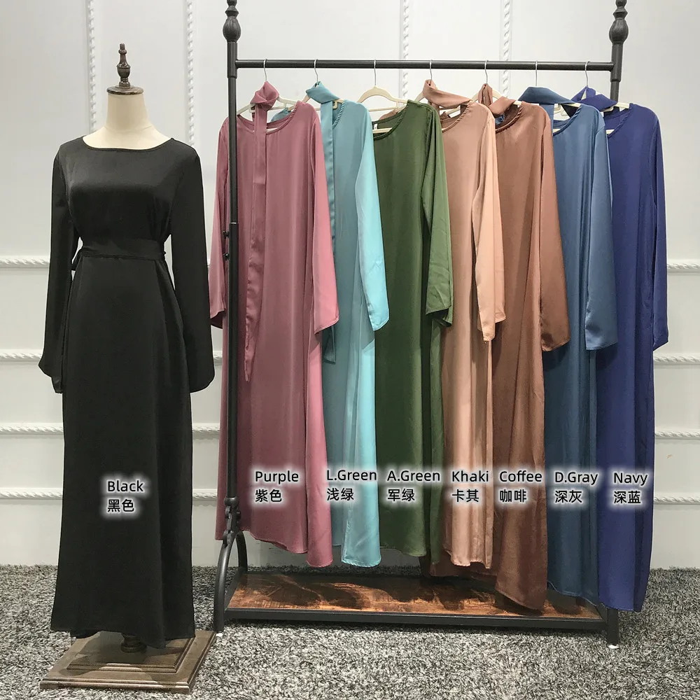 Traditional Muslim Clothing Solid Color Dubai Abaya Modest Dresses For Islamic Women crew neck abaya kaftan dress