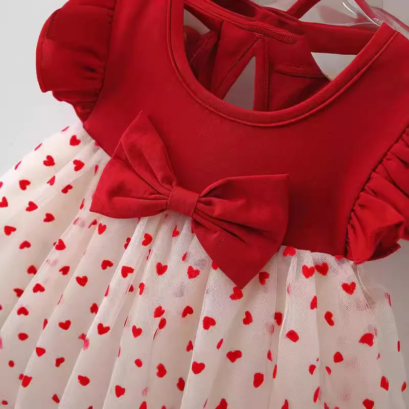 Ms-546 Wholesale 1 2 Year Baby Girl Dresses Summer Frock 2024 Dots Red Sleeveless Christmas Flower Princess Dress for Girl