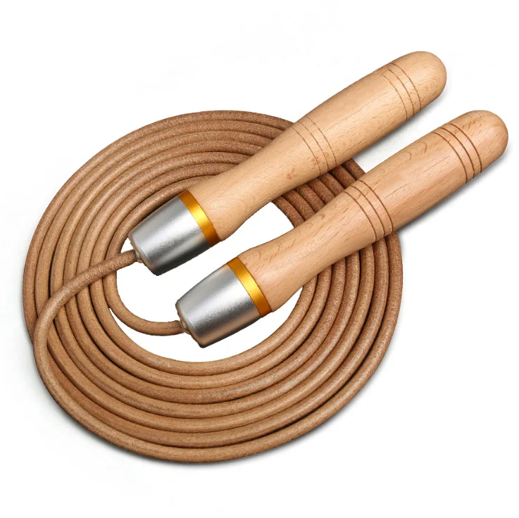 Wooden Jumping Rope adjustable Cowhide Leather Jump Rope for Indoor and Outdoor Exercise Men Women Kids Girls