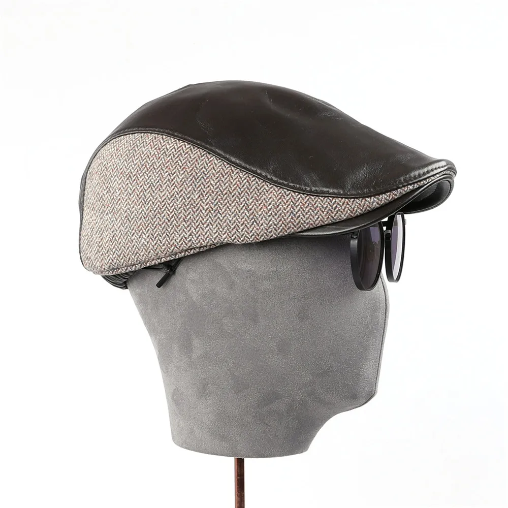 Fashion Wool Leather Newsboy Caps Mens Herringbone Caps Women Men British Painters Hats Soft Autumn Winter Caps Hats casquette
