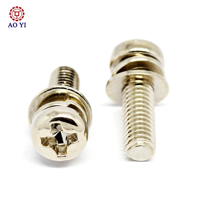 Customized High Quality M2 M3 M4 M5 M6 M8 M10 Spring Pads Flat Washer Cross Pan Round Head Car Triple Combination Screw