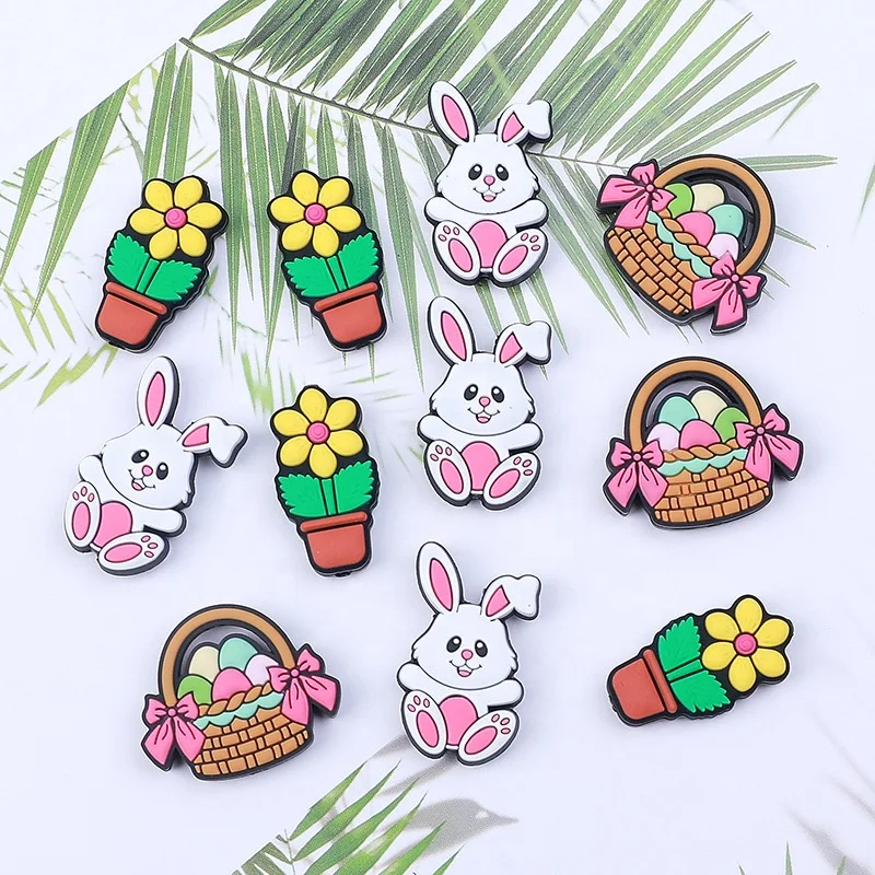 Wholesale manufacturer bpa free food grade rabbit egg flower pot easter silicone focal beads for pens