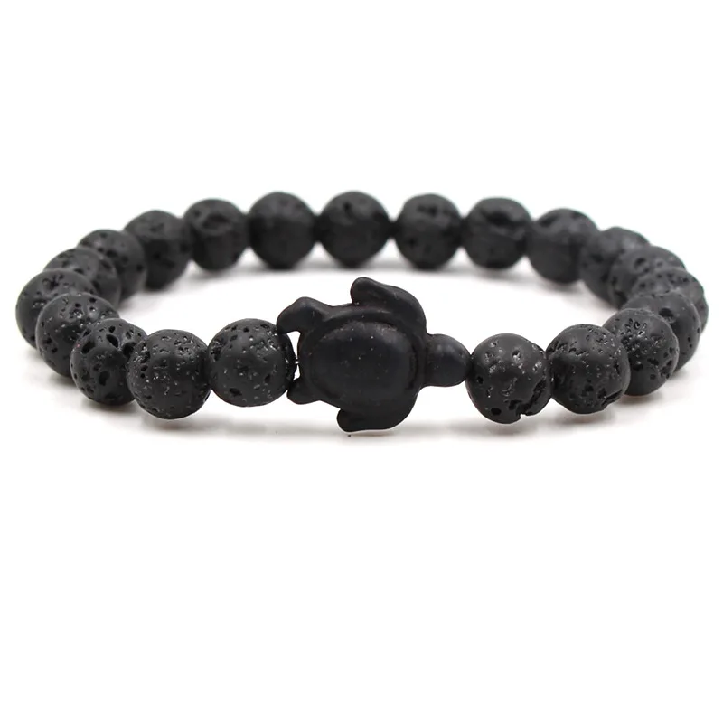 Ocean Sea Turtle Bracelets Save Beach Jewelry Natural Stone Elastic Friendship Lava Volcanic Rock Beads Bracelet For Women Men