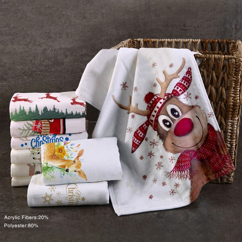 Christmas series kids bath bath  wrap towel 80% Polyester 20%acrylic custom cartoon printed baby kids small mini face towel