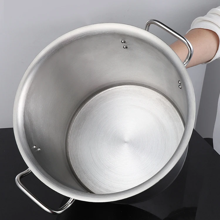 Commercial Good Quality Tall Body Stainless Steel Stock Pot Non Stick Cookware Stainless Steel Pot With Compound Bottom