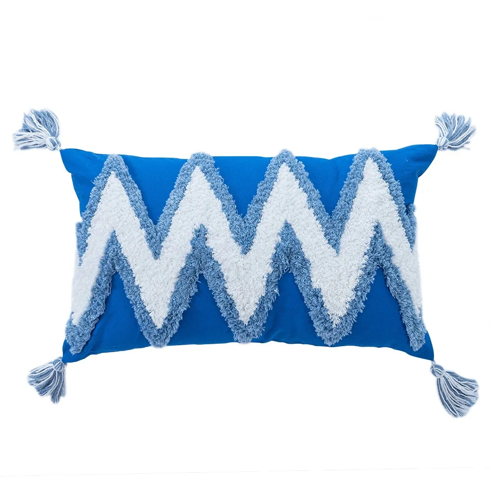 
Household Decorative boho blue embroidery bohemian macrame pillow decor cotton cushion covers with Tassels 