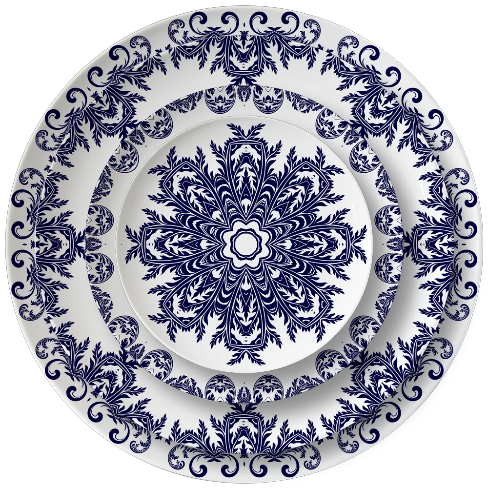 Wholesale New design Royal Blue Wedding Hotel Restaurant Party Home Creative 8 Inch Ceramic Porcelain Dinner Plates