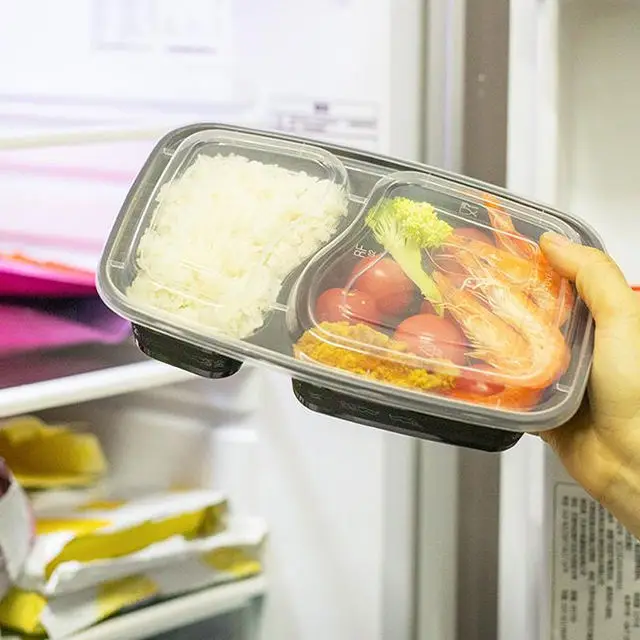 Plastic disposable Meal Prep Containers 2 Compartment With Lids Food Storage Box Plastic Food Disposable Container