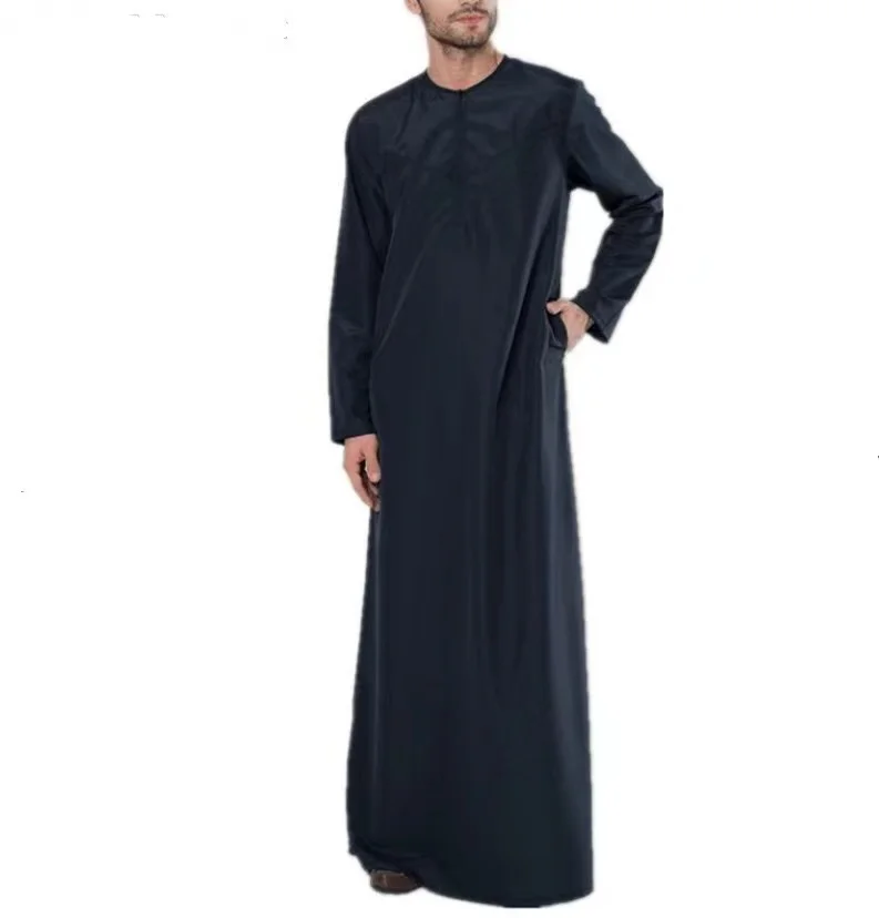 OEM Muslim Islamic Arabic Men Casual Rounded Collar with Zipper Long Shirt pullover Sweatshirt Robe Thobe