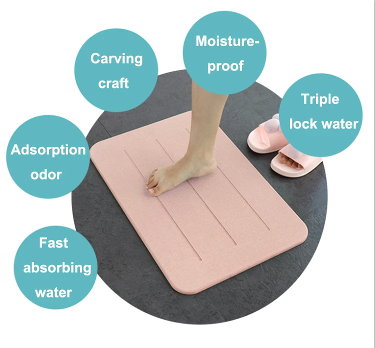 diatomite bath mat custom luxury europe water-absorption durable floor towel bath mat