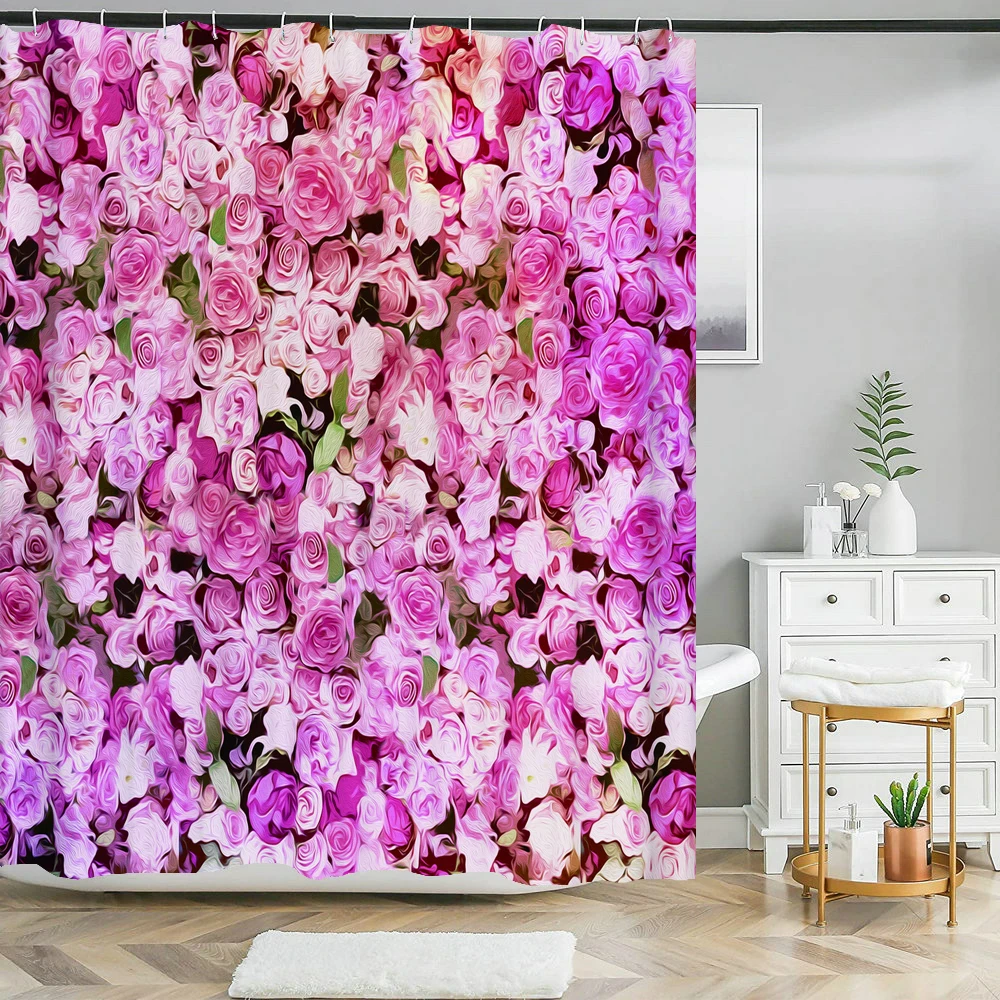 Beautiful Natural Flowers Shower Curtain Waterproof Polyester Fabric Bath Curtain Rose Floral Curtains for Bathroom Decor