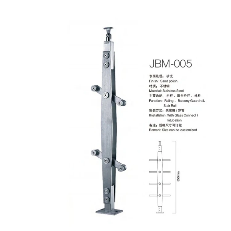 Outdoor Deck Balcony Glass Fence Column Home And Commercial Project Solution Stainless Steel Handrail Post Handrail Balustrades