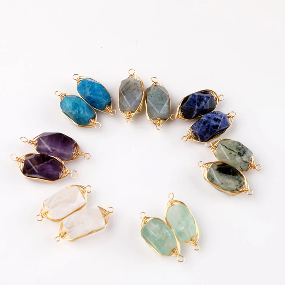 Double Hanging Special-Shaped Irregular Crystal Stone Cutting Surface Copper Wire Winding Diy Hand Necklace Accessories