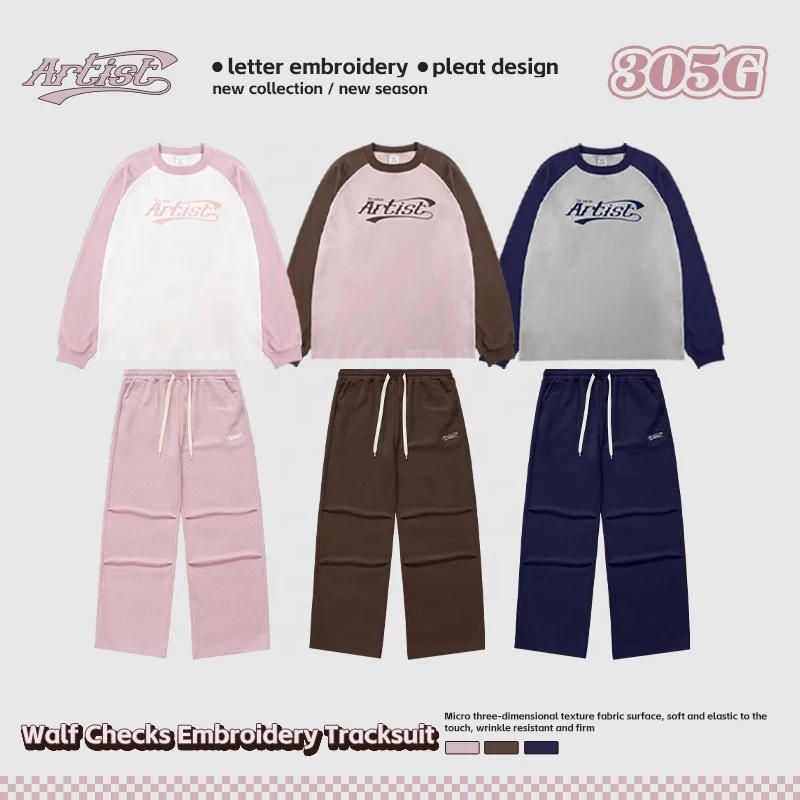 INFLATION Raglan Sleeve Men hoodies sweatshirt Walf checks embroidery Tracksuit Men hoodie and Sweatpants set