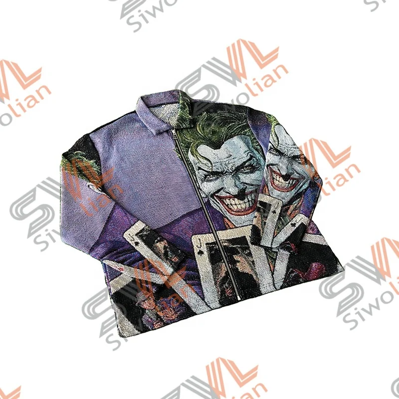 Custom Design Casual Tapestry Spring Sheet Hip Hop Heavyweight Jacket Handsewn Lined Woven Tapestry Zip UP Jackets For Men