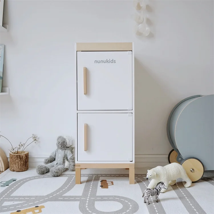 NUNUKIDS white Pretend cooking toys Game Children Play Set Refrigerator Toy Sets for Kids Wooden kitchen