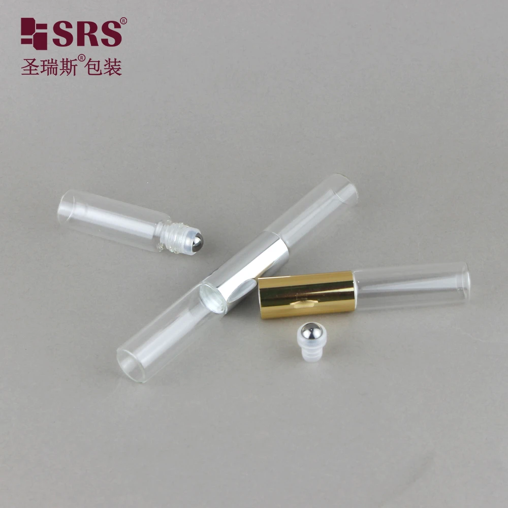 Empty Double-ended Essential Oil Glass Roll On Bottle 3+3ml 4+4ml 5+5ml Skin Care Serum Glass Bottle With Steel Roller Ball