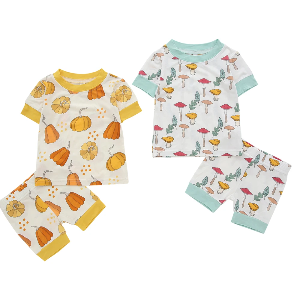 Wholesale Unisex baby clothes Soft Bamboo Customize infant sets Laid-back style Baby short sleeve pajamas set