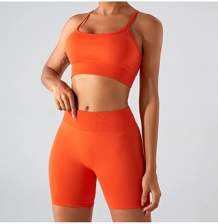 Wholesale Cross Waist Butt Lift Gym Fitness Sets Girls Comfortable Workout Set 2 Piece Shorts Yoga Wear Sportswear